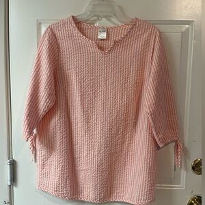 Spring Pink And White Stripe Blouse Seerucker-like Material Size Medium - Blair